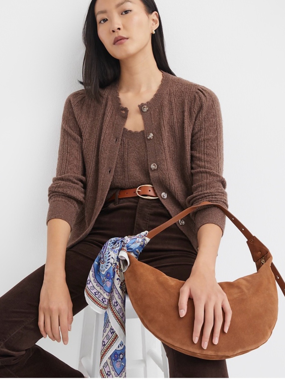 LOFT Brown Ribbed Cardigan & Matching Tank Set
